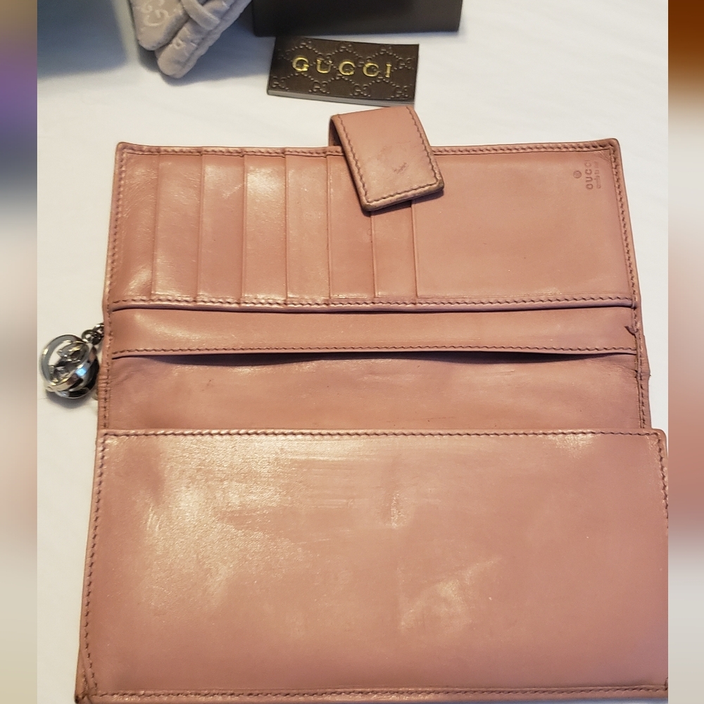 Vintage GUCCI Monogram Leather Wallet PINK INSIDE Silver 3D Zipper PULL - Picture 10 of 12